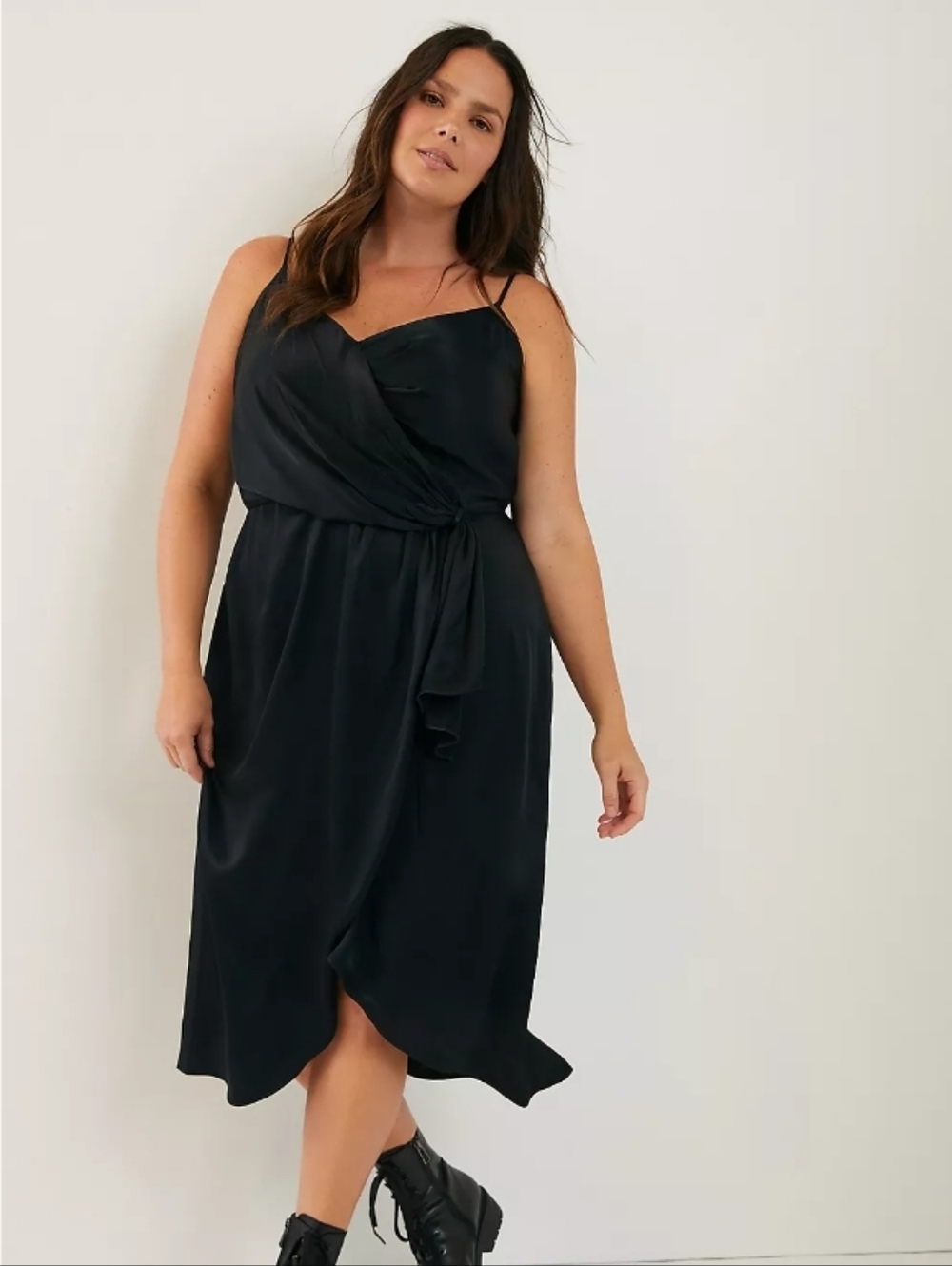 By Anthropologie + Plus Giverny Midi Slip Dress Black Surplice Neckline 16W